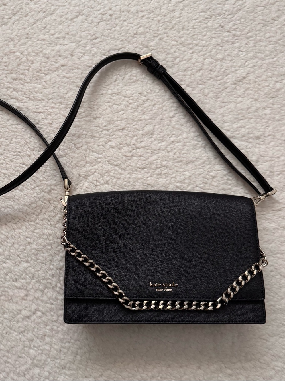 Kate Spade Black Cameron Street Saffiano Crossbody with Gold Chain WKRU5843